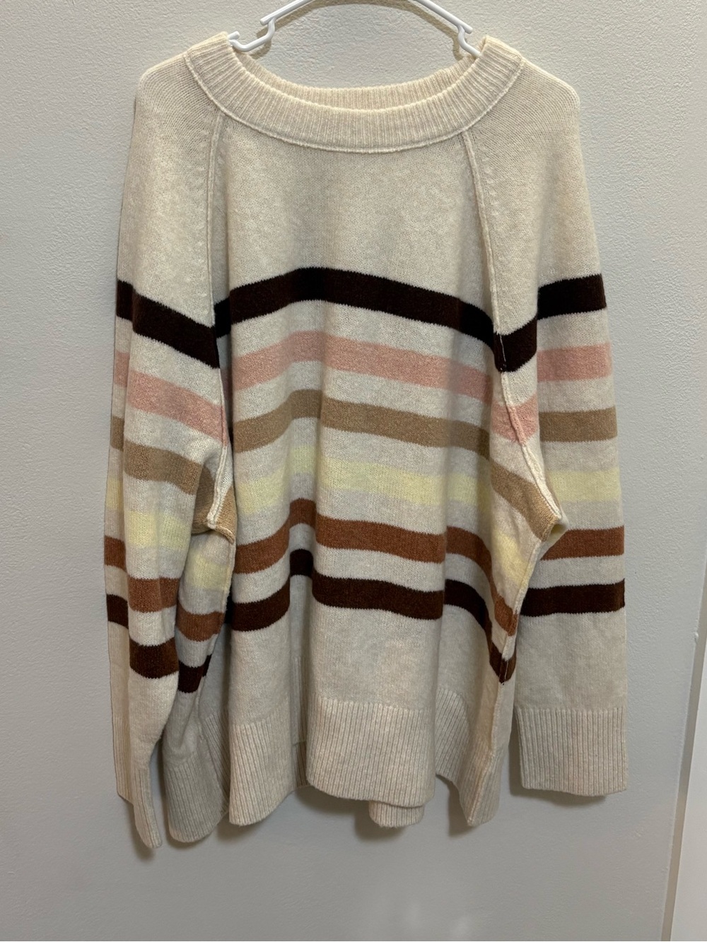 Aerie Cream Striped Scoop Neck Sweater with Multicolor Bands